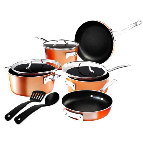 GOTHAM STEEL 10 Pc Copper Pots and Pans Set Non Stick, Kitchen Cookware Sets, Space Saving Non Stick Pots and Pan Set, Nonstick Cookware Set, Non Toxic Cookware Set, Pot Set, Dishwasher Safe