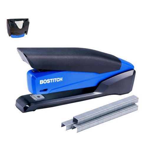 Bostitch Office Executive 3 in 1 Stapler, Includes 210 Staples and Integrated Staple Remover, One Finger Stapling, No Effort, 20 Sheet Capacity, Spring Powered Stapler, Navy Blue