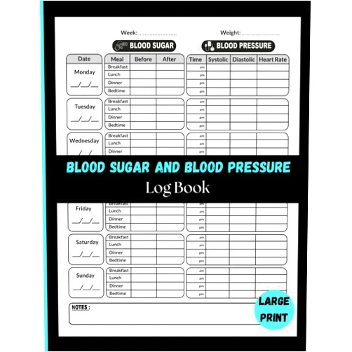 Jalsam Publishing Blood Sugar and Blood Pressure Log Book: Comprehensive 2-in-1 Diabetes and Hypertension Tracker for Daily and Weekly Monitoring