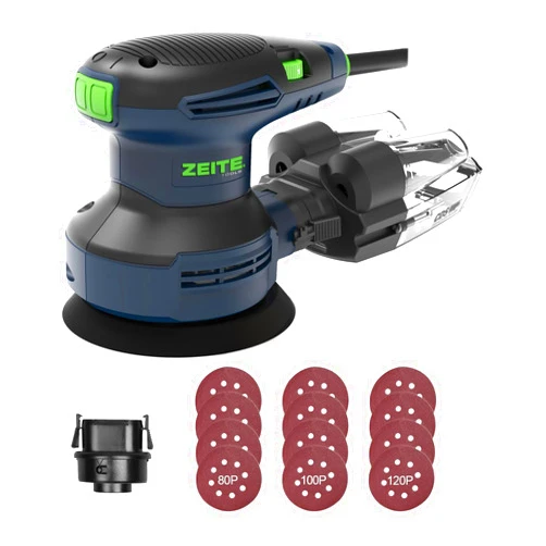 Zeite 5 Inch Random Orbital Sander, 3.0 Amp Sander Tool for Woodworking, Variable Speed 5000-12000 OPM, 10 Feet Cord, Cyclonic Dust Box, Vacuum Adapter, 12Pcs Sandpapers for Polishing and Sanding