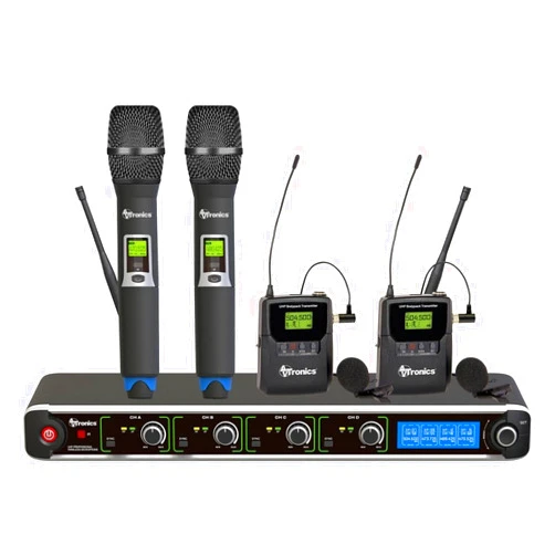 AVTronics 200-Channel Wireless Microphone System with 2 Handheld & 2 Lapel Mics | Perfect for Businesses & Organizations | Long Range, IR Sync, LCD Display, 1-Year Warranty