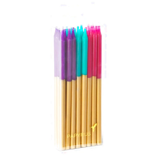 Papyrus Birthday Candles, Gold Dip Purple, Aqua and Fuchsia (24-Count)