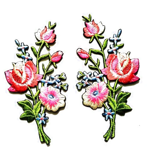 NiPitShop Flowers Patches Red Pink Tulip Flower Patch Garden Plant Blossom Beautiful Flower Garden Embroidered Appliques Iron-on Patches Patch DIY Clothes Bag T-Shirt Jeans (Red Pink Flower)