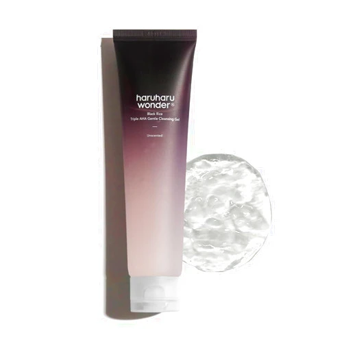 HARUHARU wonder Black Rice Triple AHA Gentle Cleansing Gel 3.38 fl oz, Hydrating Cleansing gel, Gentle exfoliating, Vegan, Travel essentials