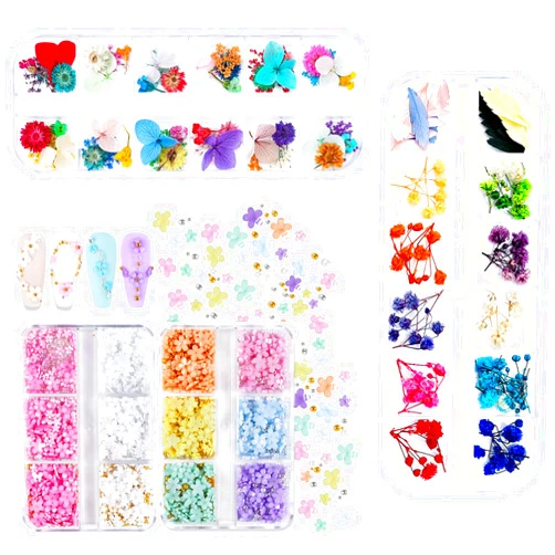 IFancer Flower Nail Charms Collections - Bundle Acrylic Flowers & Natural Dried Flowers BD22-83