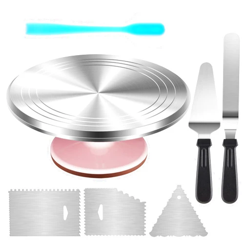 Kootek Aluminium Alloy Revolving Cake Stand, Cake Decorating Kit with 12 Inch Cake Turntable for Decorating, Angled Silicone Frosting Spatula, 3 Comb Icing Smoother, Pie Server Cutter Baking Supplies