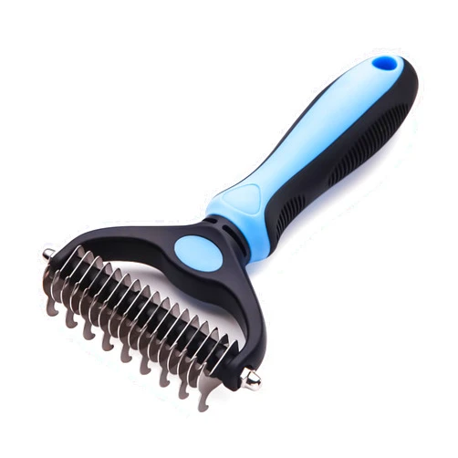 COMMEMA Pet Grooming Brush - Double Sided Shedding and Dematting Undercoat Rake for Dogs and Cats - Extra Wide Dog Grooming Brush, Dog Brush for Shedding, Cat Brush, Dog Brush, Pet Comb, Blue