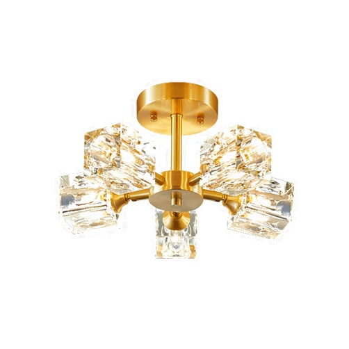 NEYLLO Mid Century Luxury Square Crystal Ceiling Light 6-Lights Golden Flush Mount Fixture Antique Brass Chandelier for Living Room Bedroom Hallway-Golden. 5 Light
