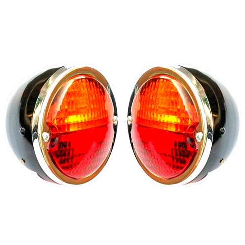 APSMOTIV Tail Light 12V Black Duolamp Tail Light Rear Stop Indicator Turn Signals & License Plate Amber Red Lens Chrome Ring Universal for Ford Model A Hot Street Rat Rod Classic Custom Cars Trucks Black