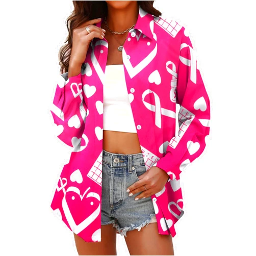 UNIQUEONE Breast Cancer Shirt Breast Cancer Awareness Shirts Pink Ribbon Shirt Button Down Shirts Women Casual Collar Tops