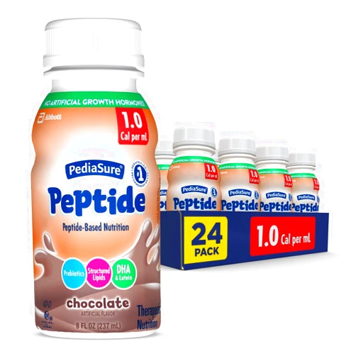 PediaSure Peptide 1.0 Cal,24 Count,Complete,Balanced Nutrition for Kids with GI Conditions,Peptide-Based Formula,with 7g Protein and Prebiotics,for Oral or Tube Feeding,Chocolate,8-fl-oz Bottle