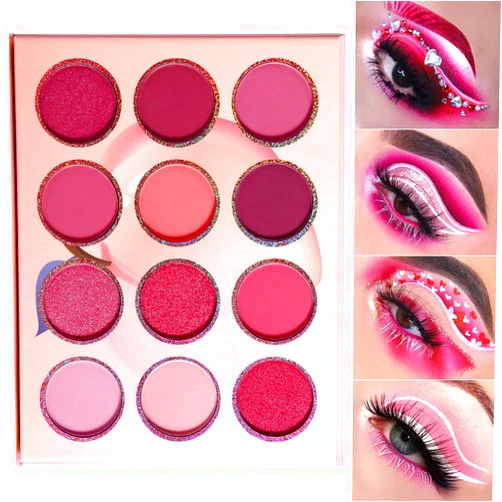 DE'LANCI Pink Purple Eyeshadow Palette, 12 Colors High Pigment Matte Shimmer Barbie Eye Shadow Makeup Pallet, Small Bright Peach Red Eyeshadow Pallets, Long Lasting Shades for Girl Women Summer Travel
