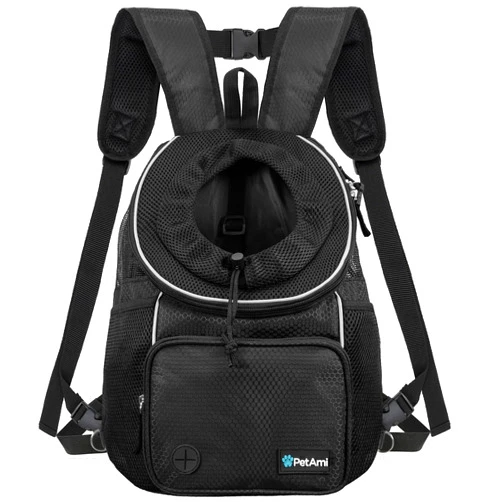 PetAmi Dog Front Carrier Backpack, Adjustable Dog Pet Cat Chest Carrier Backpack, Ventilated Dog Carrier for Hiking Camping Travel, Small Medium Dog Puppy Large Cat Carrying Bag, Max 15 lbs, Black
