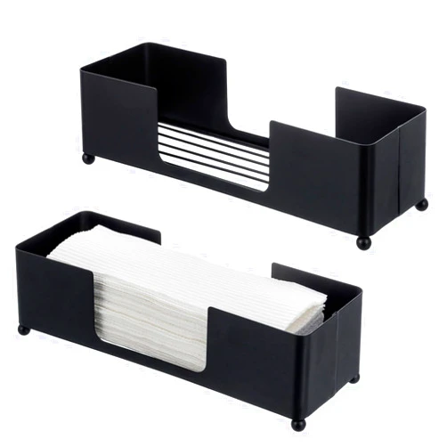MyGift Modern Matte Black Metal Tabletop Folded Paper Hand Towel Holder, Commercial Countertop Tissue Paper Dispenser Tray for Tri-fold, C-Fold and Z-Fold Paper Towels, Set of 2