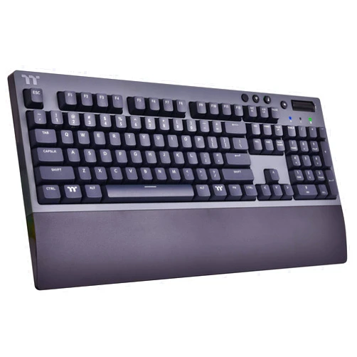 Thermaltake W1 Wireless Gaming Keyboard Cherry MX Blue, 2.4GH per Minute, Bluetooth 4.2, Low Energy Technology, USB Type-C Connection. GKB-WOW-BLSNUS-01,Titanium Gray