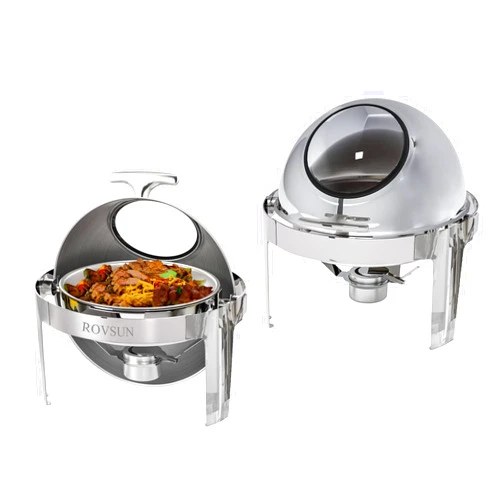 ROVSUN 2 Packs Roll Top Chafing Dish Buffet Set,6 Quart Round Stainless Steel Chafer for Catering,Buffet Servers and Warmers Set with Glass Window for Wedding, Parties, Banquet, Events，Graduation
