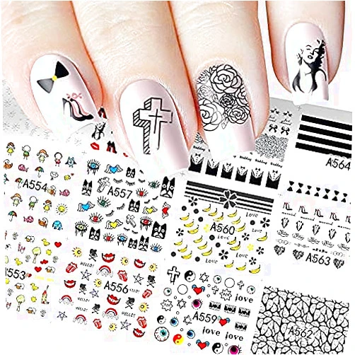 ZEJIANG 4 Big Sheets More Than one Thousand Patterns Cartoon Water Slide Nail Art Decals Water Transfer Nail Decals Sticker for Pretty Girl (C)