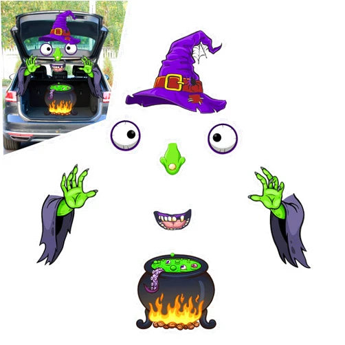 Sinytuto 1 PC Car Stickers, Witch Garage Door Arch Trunk Decoration Decal, Waterproof and Wear-Resistant Halloween Themed Creative Car Decoration Kit, Universal for Most Cars (Multicolored #M)