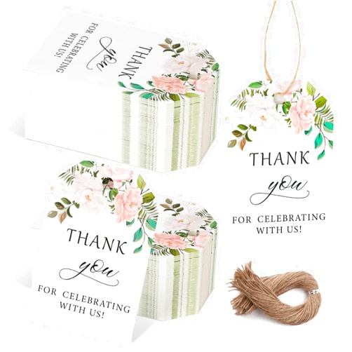 SallyFashion 75PCS Thank You Gift Tags, Kraft Paper Tags with String Floral Personalized Gift Tags for Wedding Birthdays Party Gift Baby Shower Bridal Shower