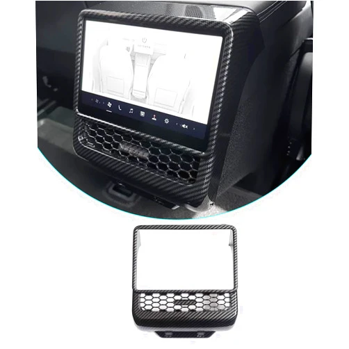 YOKOOHITECH Carbon Fiber Pattern AC Vents Cover, Highland Model y Rear Center Console Air Vent Cover Compatible with Tesla Model Y Juniper and Model 3 Highland (Glossy Carbon Fiber)