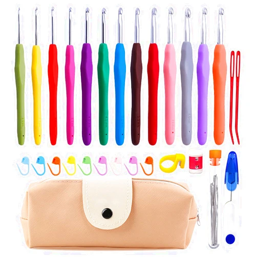 Mayboos 38 Pack Crochet Hooks Set, 13 Pcs 2mm(b)-10mm(n) Ergonomic Soft Grip Crochet Handles, Crochet Needle with Storage Case, Crochet Hooks for Arthritic Hands, Extra Long  Knitting Needles