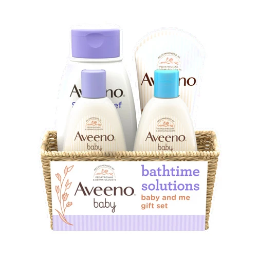 Aveeno Baby Bathtime Solutions Baby & Me Gift Set with Baby Wash & Shampoo, Calming Baby Bath, Baby Daily Moisturizing Lotion & Stress Relief Body Wash for Mom, Oatmeal, 4 Items