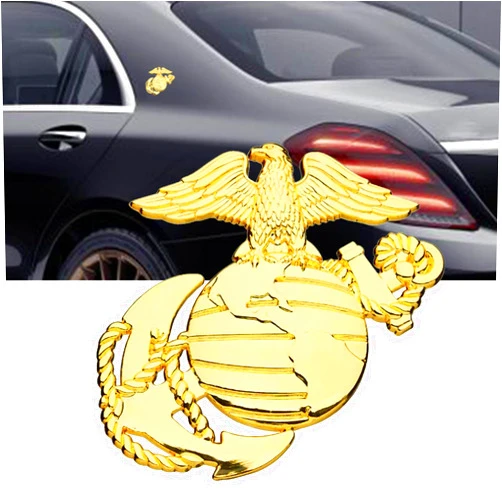 MLAHUIER US Marine Corps Car Stickers, 3D Hawk Globe Military Anchor Badge Sticker Decorative, Universal Zinc Alloy Exterior Decorative Accessories for Car, Truck, Pickup, Motorcycle(Gold)