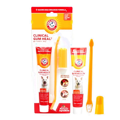 Arm & Hammer for Pets Clinical Care Dental Gum Health Kit for Dogs | Contains Toothpaste, Toothbrush & Fingerbrush | Soothes Inflamed Gums, 3-Piece Kit, Chicken Flavor