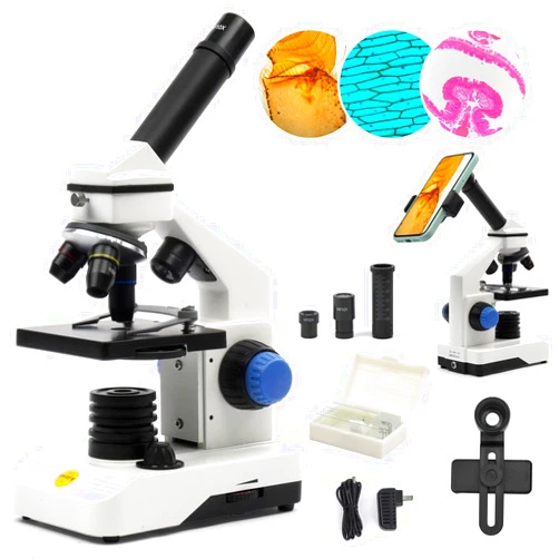 Swift Compound Monocular Microscope Kit for Kids Students Beginners,80X-2000X STEM Kit with All Metal Body Microscope, Carrying Box for School Laboratory Home Education