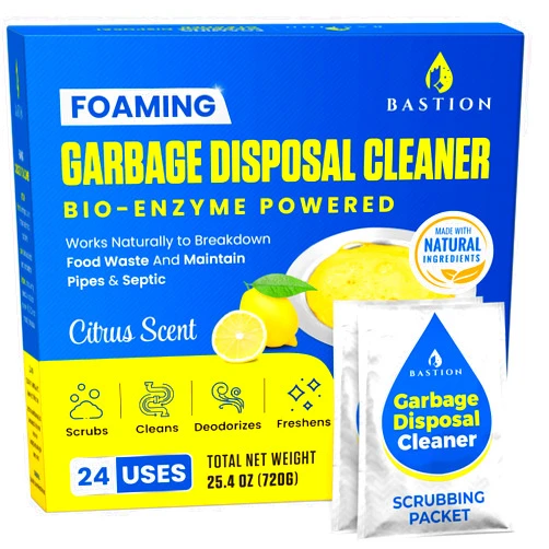 Bastion Garbage Disposal Cleaner and Deodorizer - 24-Count (1-Year Supply) Foaming Lemon Scented Kitchen Sink Freshener Pods & Drain Odor Eliminator Disposer Care by Bastion