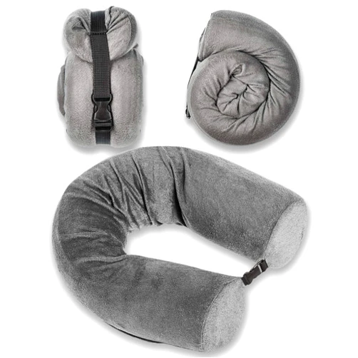 Dot&Dot Twist Memory Foam Travel Pillow for Airplanes - Travel Neck Pillow for Sleeping - Airplane Pillow for Neck Support, Chin, Lumbar and Leg (Dark Gray (No Bendable Core), One Size)