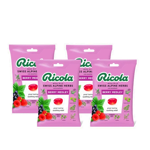 Ricola Berry Medley Oral Anesthetic, 19 Drops per Bag, 4-Pack Bundle