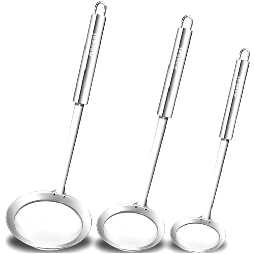 Anaeat Stainless Steel Fat Skimmer Spoon - Set of 3 Professional Kitchen Fine Mesh Food Strainer and Hot Pot Skimmer with Long Handle for Skimming, Cooking, Frying, Grease, Gravy and Foam (3