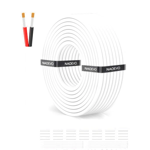 NAOEVO NAOVEO 18 Gauge Wire 2 Conductor Electrical Wire, 18 AWG Wire Stranded PVC Tinned Copper Cable, Flexible/Low Voltage/Red Black Hookup Wire for LED Strips Lamps, Marine, Speaker, Appliances (50FT)