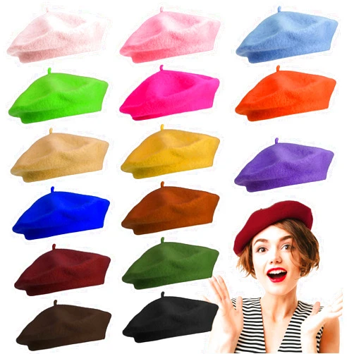 Honoson 15 Pieces Women Wool Beret Hat Wool French Beret Hat Artist Beret Cap Winter Solid Color Hat for Women (Elegant Color)