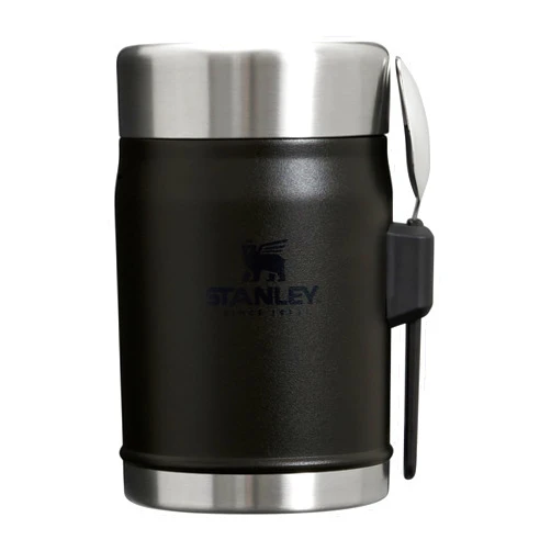Stanley Classic Food Jar and Spork 14 oz | Vacuum Insulated Thermos Food Container | Wide Mouth Screw On Lid | Packable for Travel | Stainless Steel with Leakproof Lid | BPA-Free | Black 2.0
