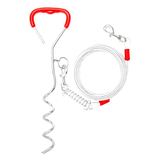COVGOPI Dog Tie Out Cable and Stake - 30 FT Long Dog Cable Leash with Buffer Spring for Dogs Outside Yard Camping Travel Beach,etc. - Heavy Duty Anti Rust Stake for Small Medium Large Dogs