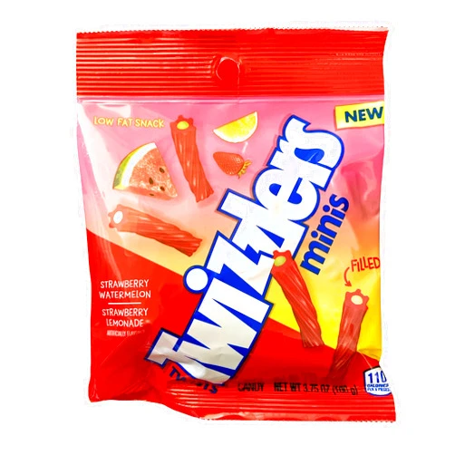 Twizzlers (1) Bag Twists Minis Filled - Strawberry Watermelon & Strawberry Lemonade Flavored Candy - Low Fat Snack 3.75 oz