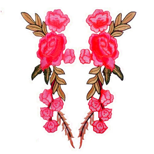 Ximkee 1 Pair Rose Sew Iron on Applique Embroidered Patches-Rose