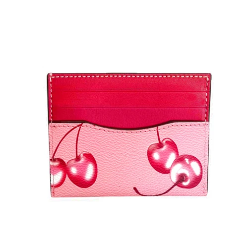 Youbus Slim Card Case for Women Leather Credit Card Holder With Cherry Print (Red)