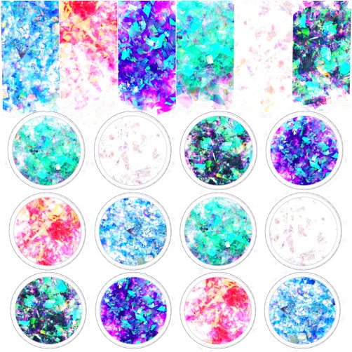 Maitys Mermaid Nail Sequins Holographic Glitters Chunky Iridescent Flakes Colorful Fluorescent Glass Paper Iridescent Flakes Sticker for Face Eyes Body Hair Nail Design Decoration (12)