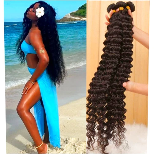 Beafay Hair Brazilian Human Hair Bundles Deep Wave (20 22 24 26) 12A Grade 100% Unprocessed Virgin Remy Deep Curly Human Hair Weave Bundles Human Hair Wet and Weft Extensions Natural Black Color for Black Women