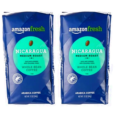 Amazon Fresh AmazonFresh Direct Trade Nicaragua Whole Bean Coffee, Medium Roast, 12 Ounce (Pack of 2)