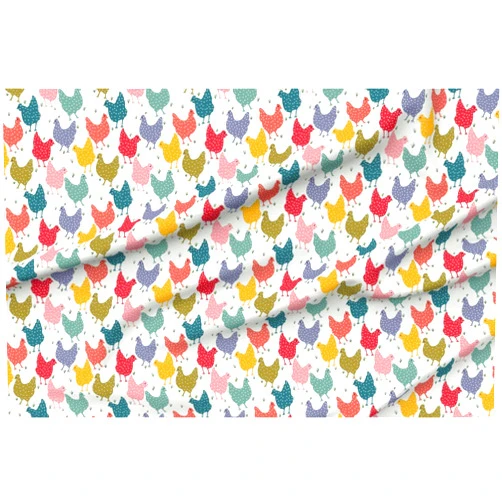 Spoonflower Fabric - Rainbow Chickens Birds Farm Animals Barnyard Colorful Country Printed on Petal Signature Cotton Fabric by The Yard - Sewing Quilting Apparel Crafts Decor
