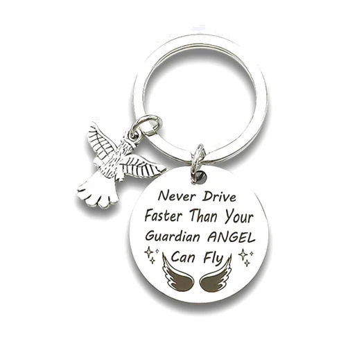 ZYSSXNDM New Driver Key Ring Gift Sweet Guardian Angel Keychain Never Drive Faster Than Your Angel Can Fly Keychain Charm for Women Girls Boys