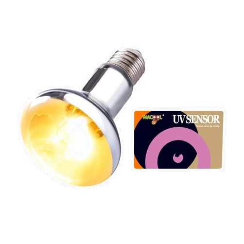WACOOL Reptile Heat Lamp UVA UVB Reptile Light All in One, Simulated Full Spectrum Basking Sunlight Bulb for Reptile Amphibian Tortoise Snake Gecko Bearded Dragon Use + UVB Sensor Card 1PC