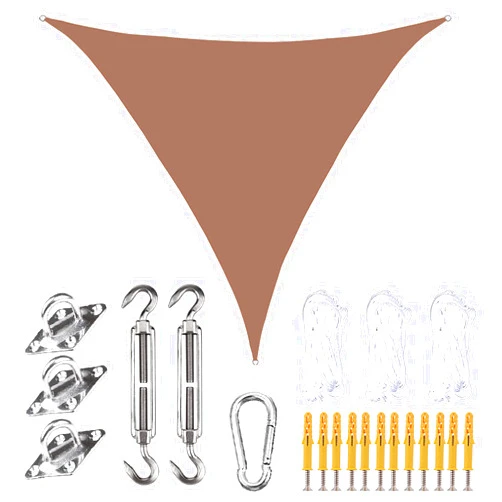 CWYPB Awning Triangle Shade Sail, 90% UV Ray Protection Waterproof Awning for Patio Garden Outdoors with Free Rope and Fixing Kit 12 Sizes,Brown,2×2×2m