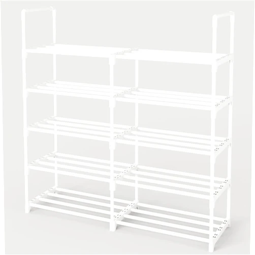 COAPUKT Large Metal Shoe Rack Organizer,Stackable Tall Shoe Stand For Entryway 20-24 Pairs Shoe & Boots Organizer Storage Shelf（5-Tier White-2Row）