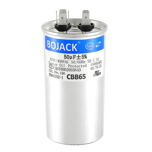 BOJACK 50 uF ±5% 50 MFD 370/450 V CBB65 Round Run Start Capacitor for AC Motor Run or Fan Start and Cool or Heat Pump Air Conditione