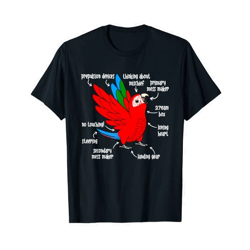 Funny Birds Gifts for Birders and Bird Breeders Parrot Anatomy I Green-winged Macaw T-Shirt
